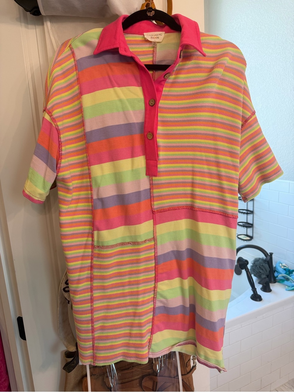 Fantastic Fawn Pink Multi-Stripe Patchwork Mini Dress
